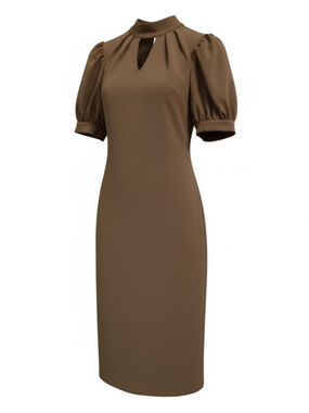New York & Company Olive Green Mock Neck Puff Sleeve Dress M
